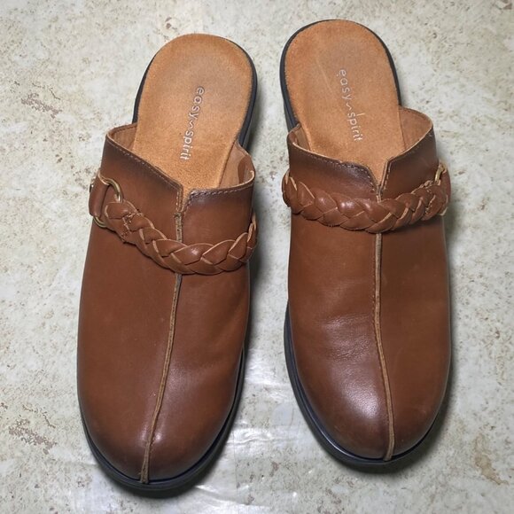 Brown Leather Slip-On Clogs Braided Strap Casual Comfort Boho Festival Indie - Picture 2 of 9